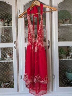 VS Summery Bright Neon Red Lace Chemise Lingerie Vacation Nighty